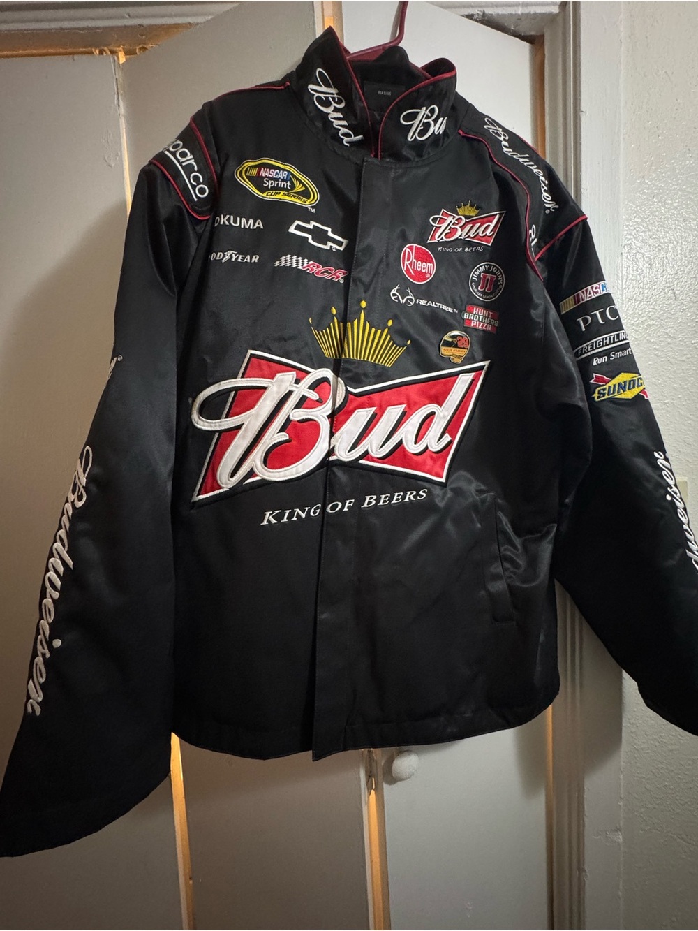 Budweiser Black Racing Bomber Jacket with Red & Gold Logo